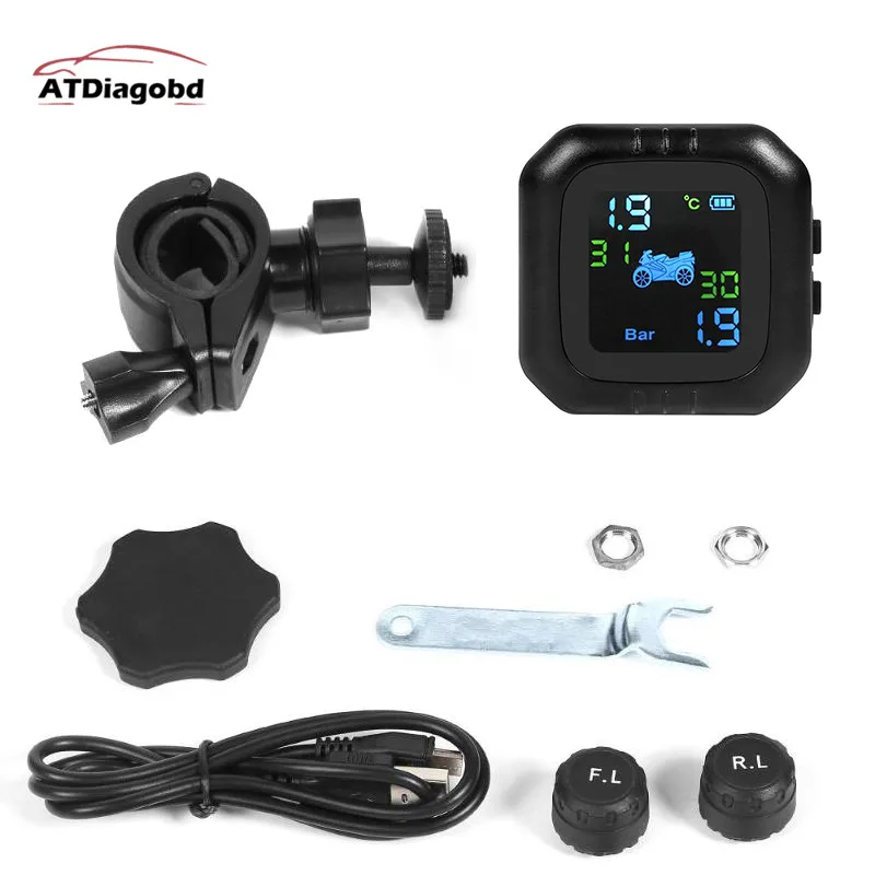 

Newly Wireless LCD Motorcycle Tire Pressure Monitoring System TPMS 2External Sensor Realtime Monitor Abnormal Alarm Moto Tyre