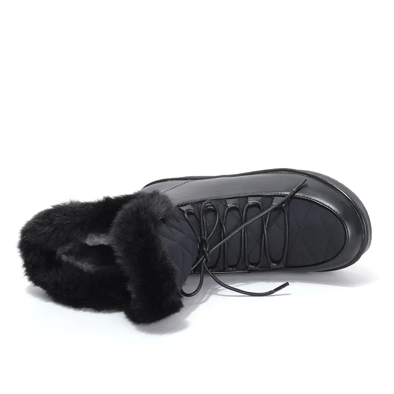 Плюшевые женские ботинки; однотонные зимние ботинки; женская теплая обувь; зимние ботинки; зимняя обувь из искусственной кожи; женские ботильоны на танкетке и толстом каблуке