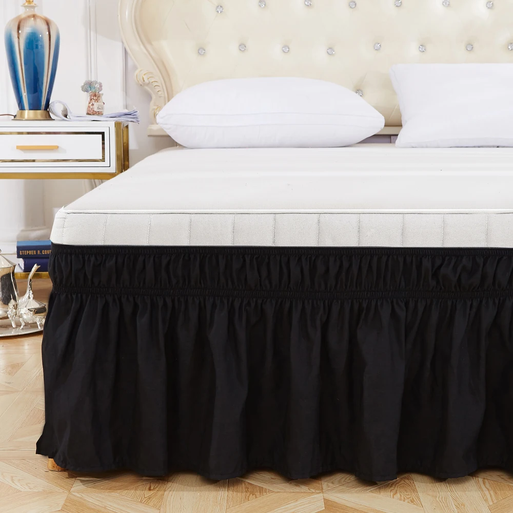 Современная обмотка вокруг кровати юбка эластичная кровать с оборками мягкая удобная устойчивая к выцветанию однотонная кровать юбки Отель домашний декор - Цвет: Black