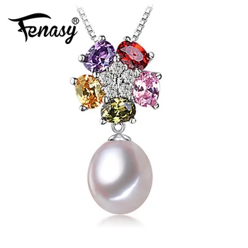 

FENASY Natural Pearl Necklace For Women Pearl Jewelry Bohemian Colorful Pendant With Chain Cubic Zirconia Choker Necklace