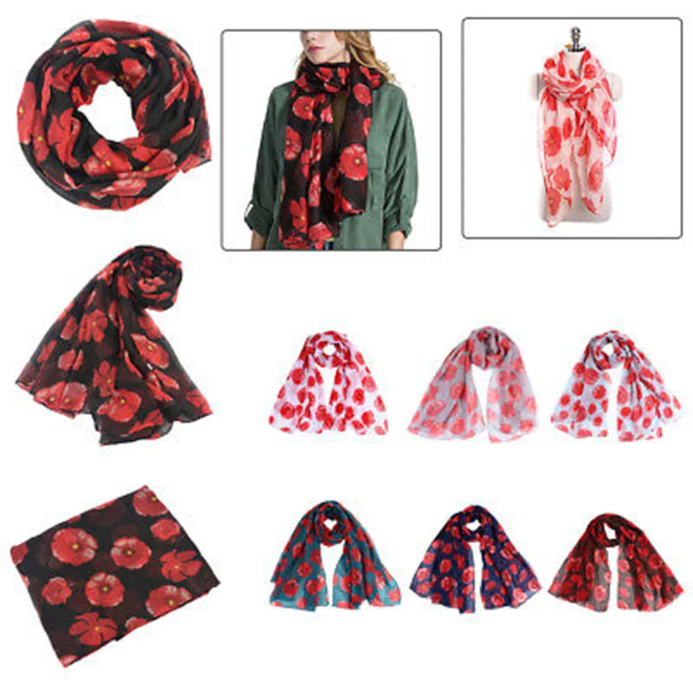 

2019 Women Scarf Vintage Poppy Floral Scarves New Design Shawls and Wraps Lady Fringe Muffler Hijab Foulard Cap New Arrival