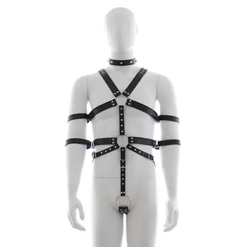 

Men Lingerie Belt Set PU Cross Enticing Body Link Harness Halter Neck Clubwear