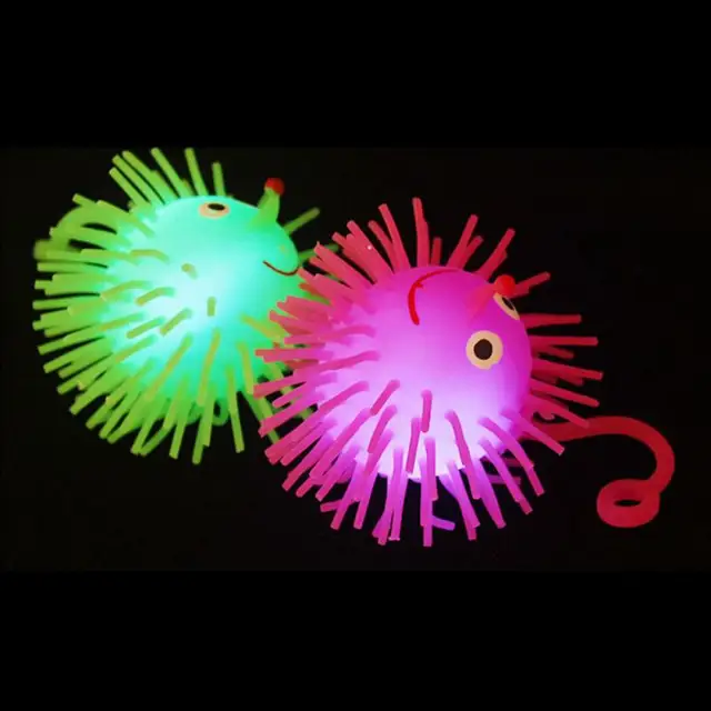 1pc Elastic Glow Hair Ball Vent Ball Croquet Child Soft Rubber Toy Cartoon LED Light Up Glowing Hair Flash Ball Baby Elastic Toy 6