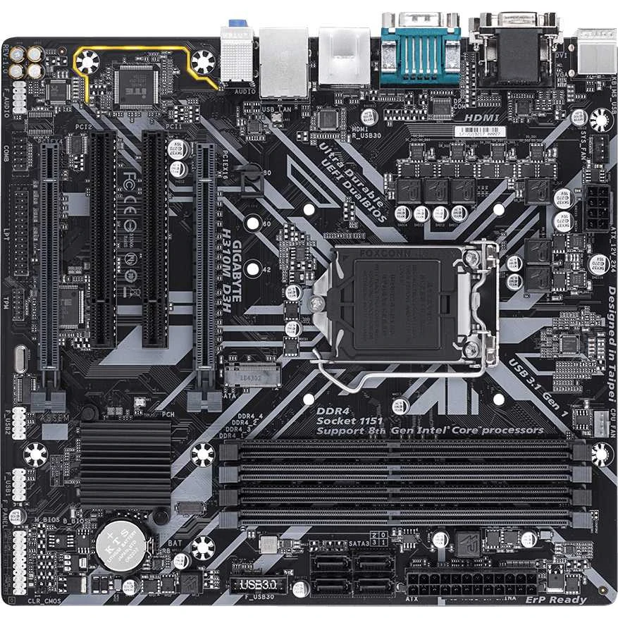 Материнская плата Gigabyte H310M D3H Soc-1151v2 Intel H310 4xDDR4 mATX AC`97 8ch(7.1) GbLAN+VGA+DVI