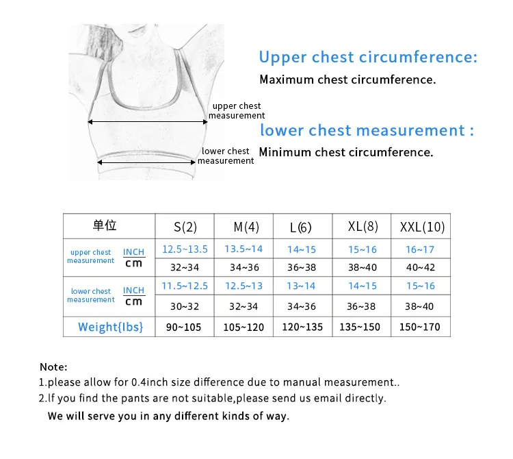 Breathable And Shockproof Sports Bra With Fine Straps size chart