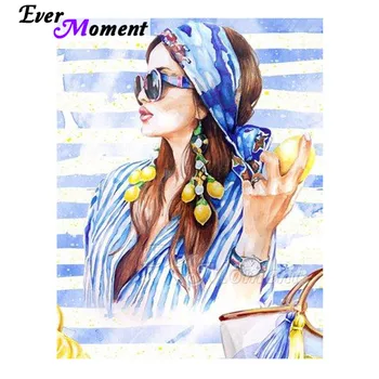 

Ever Moment Diamond Painting Picture Rhinestone Woman Striped Shirt Full Square Diamond Embroidery Decoration Home S2F2466