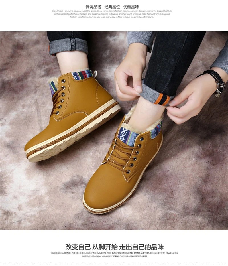 Winter Men Snow Boots Waterproof Men's Boots Warm Fleeces Men Winter Shoes High Top Ankle Leather Boots Men's Winter Sneakers