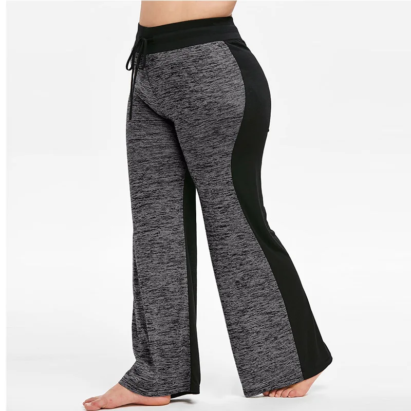 

Plus Size Women Two Tone Wide Leg Pants Long Bottom Sportwear Ladies Trousers Drawstring Leggings Big Size 2019 Autumn