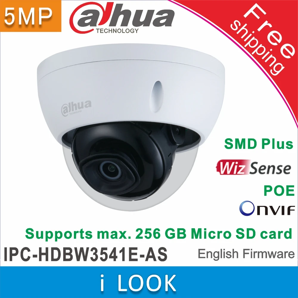 Free shipping Dahua WizSense AI 5MP POE IP Camera IPC-HDBW3541E-AS Optional H.265+ Alarm Audio Fix lens 2.8mm 3.6mm | Безопасность и