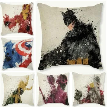 

Super Hero Cushion Cover Linen Art Ink Painting Throw Pillows Car Sofa Cover Decorative Pillowcase decorativos cojines 45x45cm