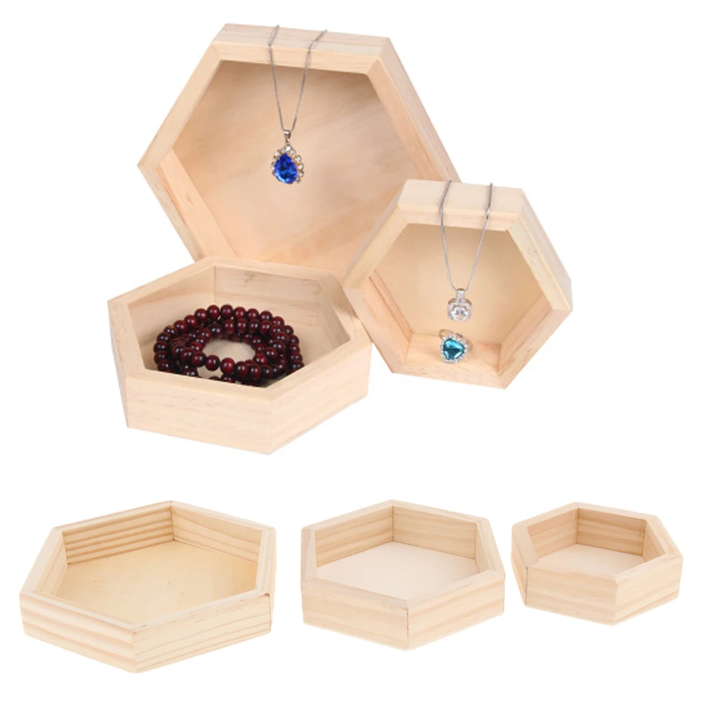 

Wedding Wooden Hexagon Ring Box Jewelry Display Tray Case Props For Earrings Necklace Bracelet Jewelry Display Gift Box Holder