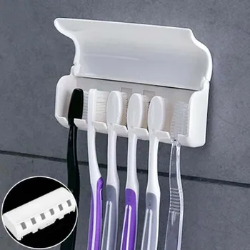 

1pc White Plastic Toothbrush Holder With Covers Wall Mount Hang Stand Design Leakage Hole Designer Toothbrush Bathroom Hanger