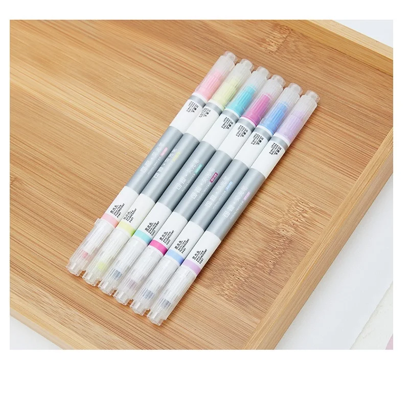 

6 set/Lot Dual-side Erasable Highlighter pen 6 different Fluorescent color marker 1-3mm spot liner Office School supplies A6697