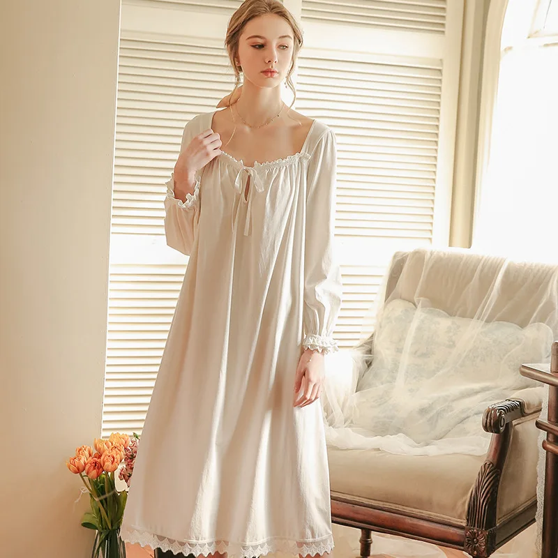 White Women Nightgowns women nightgowns women nightdresses sleeping dress Sleepwear Lady Spring Autumn Long Sleeve Nightdress Loose Women Princess Nightgowns Comfortable