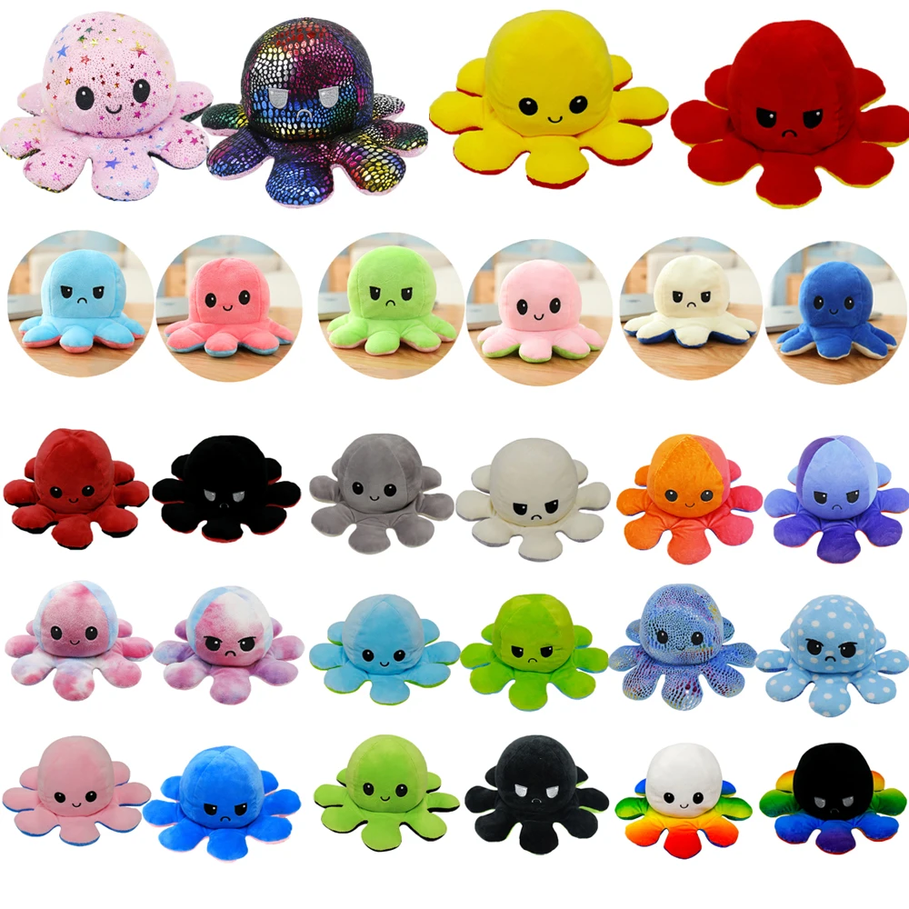 

Reversible Flip Toys Cuttlefish Stuffed Plush Angry Reversible Happy Emotion Soft Cute Colorful Animal Dolls Popular Child Gifts