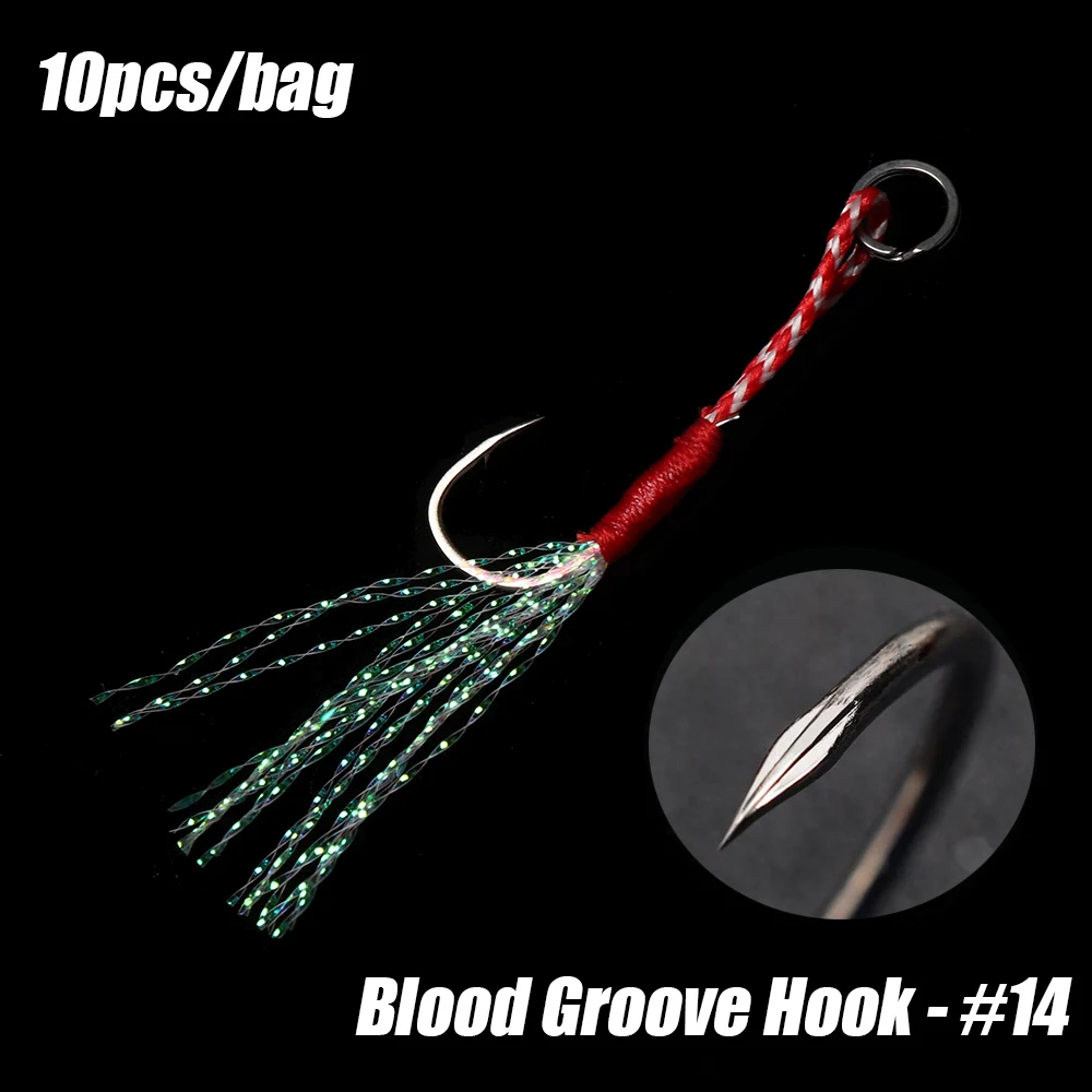 10 шт./партия рыболовные крючки из высокоуглеродистой стали с леской, рыболовные крючки с колючими крючками, рыболовные снасти для рыбалки на открытом воздухе - Цвет: Blood Groove - 14
