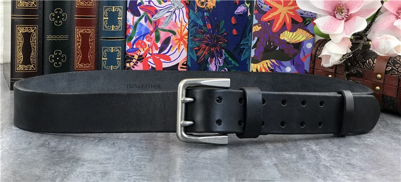 cowboy belt Super Wide 4.2CM Luxury Thick Genuine Leather Men Belt Double Buckle Belt Ceinture  Leather Belt Men Jeans Trouser Belt MBT0018 black leather belt