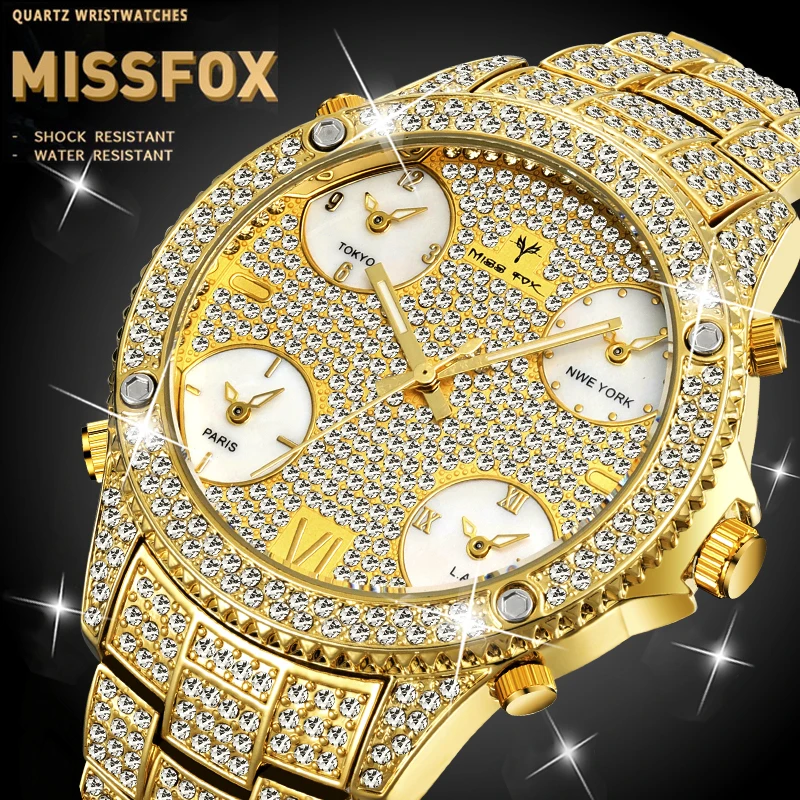 Часы Missfox мужские с 5 часовыми поясами брендовые Роскошные водонепроницаемые