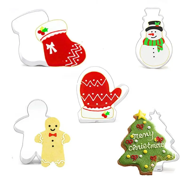 

5pcs/set Christmas Tree Snowman Stainless Steel Cookie Biscuit Cutter Pastry Cake Decor Baking Fondant DIY Mold Tools
