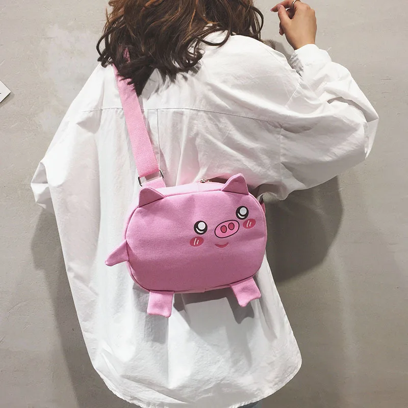 

Printed Canvas Bag Women's 2019 New Style Students Cartoon Handbag Funny-Style Crossbody Bag