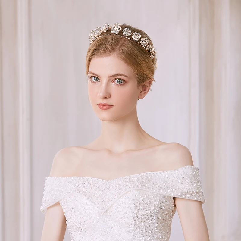 Rhinestone Flower Crown Bridal Tiaras and Crowns Wedding Hair Accessories for Women Hair Jewelry Party Bride Headpiece Gift