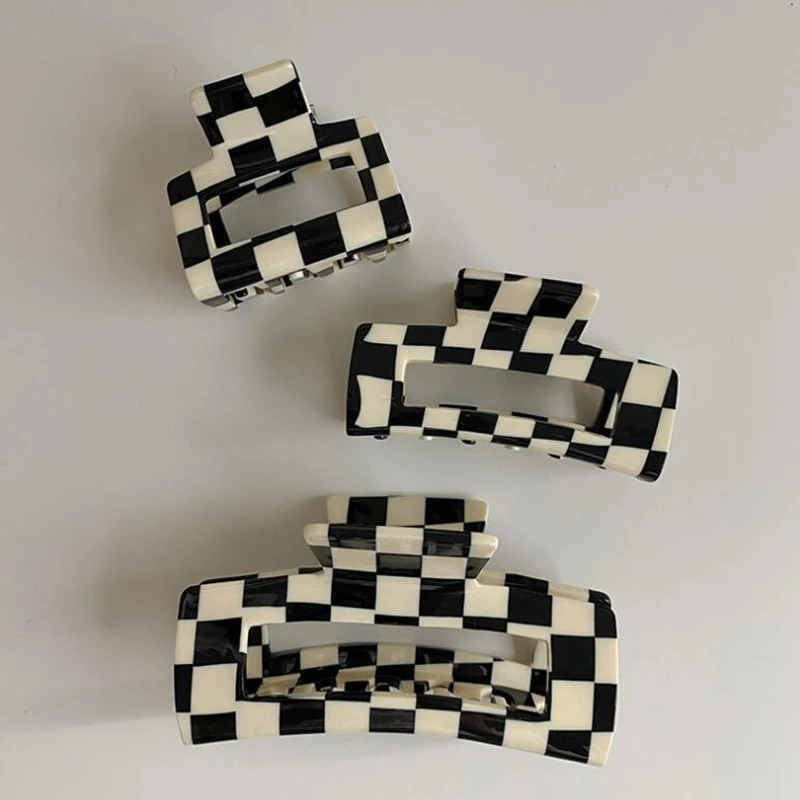 hair clip ins Large Acetic Acid Checkered Black White Plaid Hair Claw Clips for Girls Hairpins Women bobby pin Accessories Headwear Come Shine types of hair clips