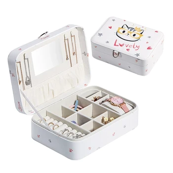 

New Cartoon Printed Jewelry Box Cute Large Capacity Portable Leather Organizing Box Ring Necklaces Jewelry Box For Earrings Case