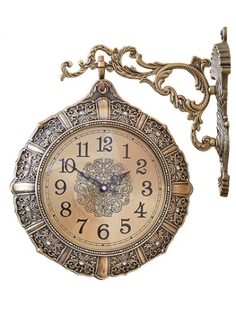 

Vintage Metal Wall Clock European Style Luxury Antique Digital Wall Clock Double Sided Relojes De Pared Home Decor Clocks OO50WC