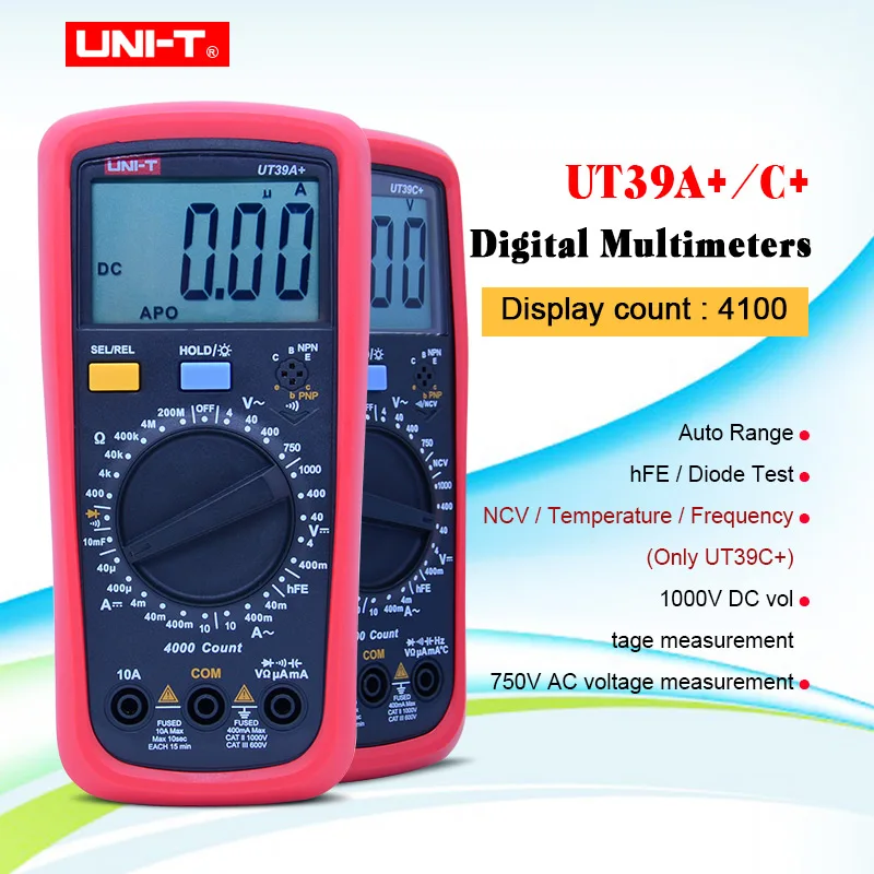 UNI T UT39A +/C + VS UT39 серия Цифровой мультиметр Авто диапазон с ЖК подсветкой Удержание