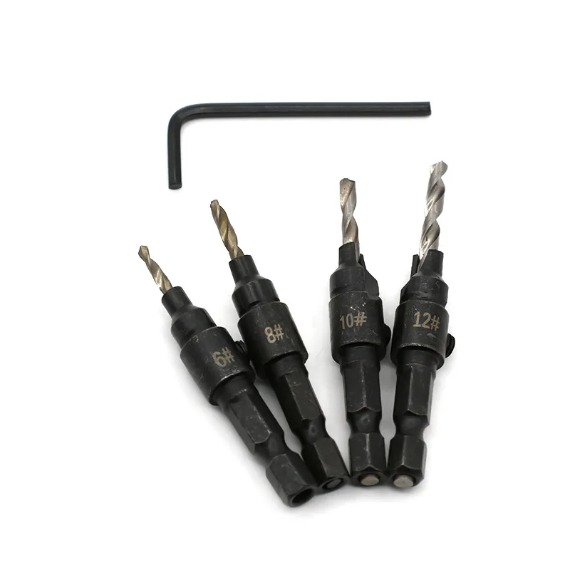 

Hexagonal Shank Color 4 Pc Countersunk Head Woodworking Hole Set Hexagon Screws Quick Change Counterbore Drill Bit