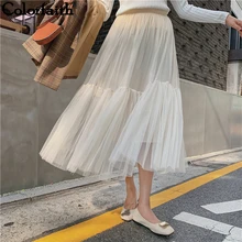 Colorfaith, Осень-зима, Женская юбка, повседневная, модная, элегантная, тюль, шифон, много цветов, милая, высокая талия, для женщин, SK7029