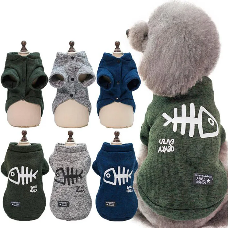 Perro de mascota gato Fishbone sudaderas con capucha ropa de invierno de algodón de ocio trajes de Jersey cachorro dos piernas suéter chaqueta para perros pequeños perros gatos