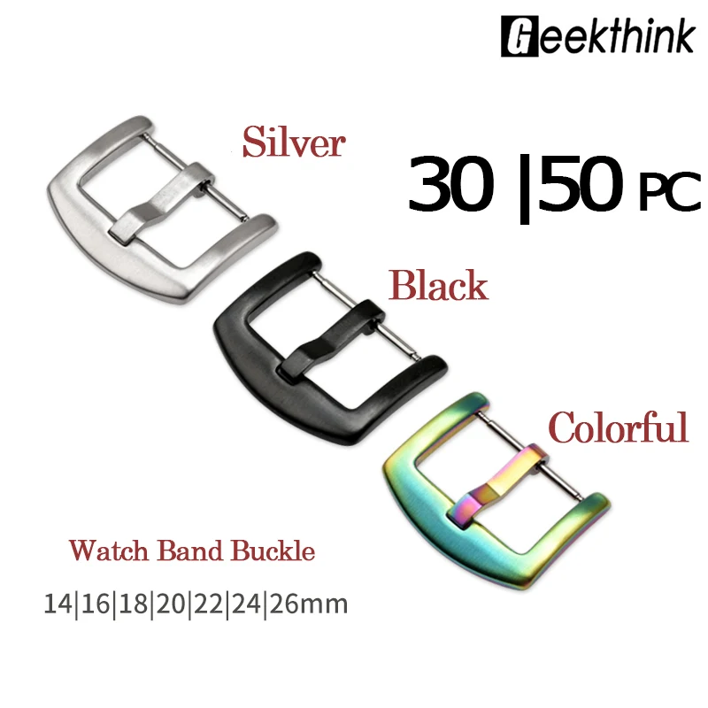

30 /50pc14 16 18 20 22 24 26mm Universal Watchband Strap Clasp Watch Band Metal Buckle Black Color Stainless Steel Accessories
