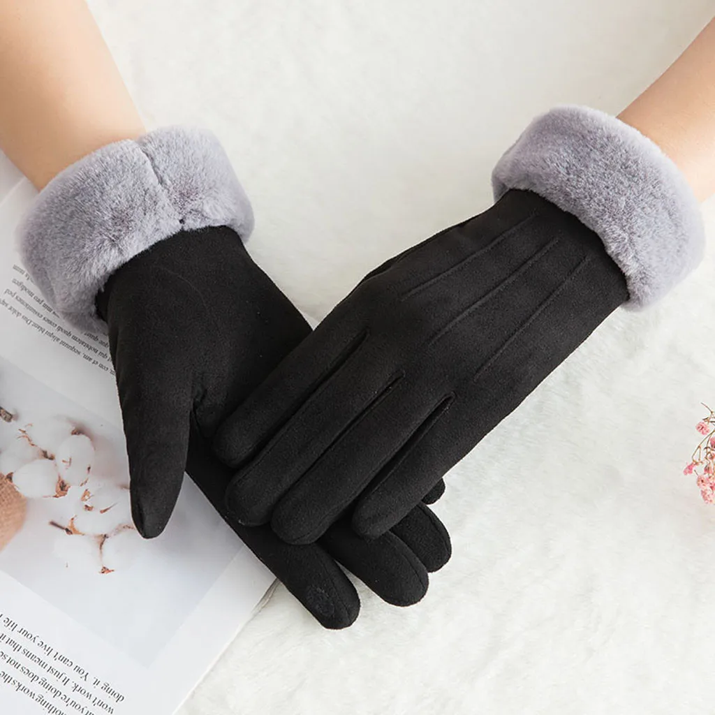 Зимние женские уличные перчатки с рисунком фламинго, теплые перчатки с сенсорным экраном, повседневные модные замшевые тканевые перчатки, женские розовые#10