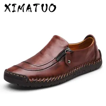 

Big Size 38-48 Brand Leather Men Shoes Fashion Casual Breathable Flats Loafers Zippers Driving Sneakers Outdoor Walking Footwear