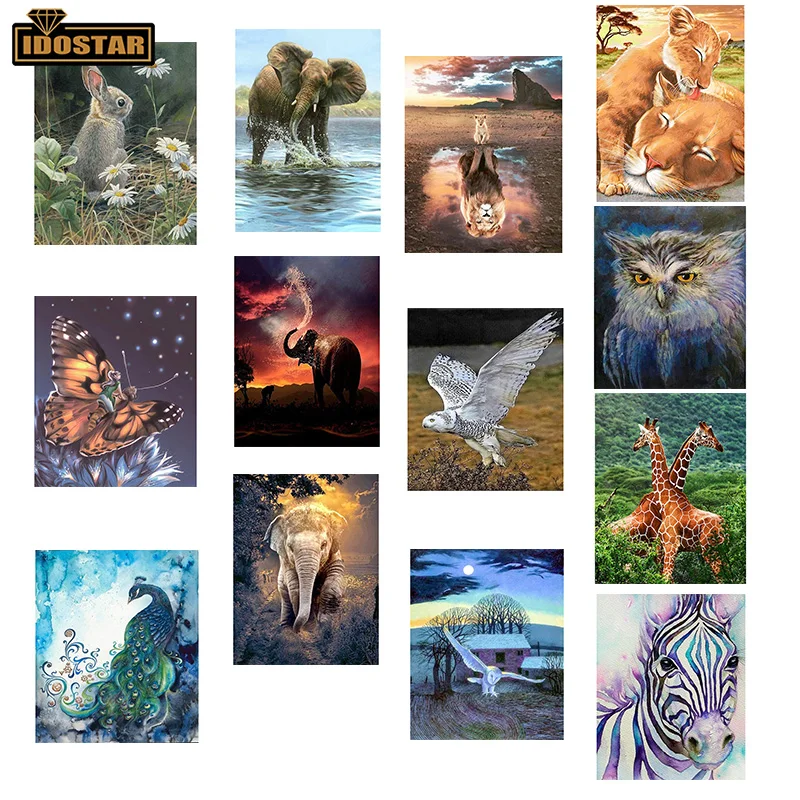 5D DIY Full Round Diamond Painting Rabbit Elephant Cross Stitch Embroidery Pattern Rhinestone Wild Animal Lion Pictures | Дом и сад