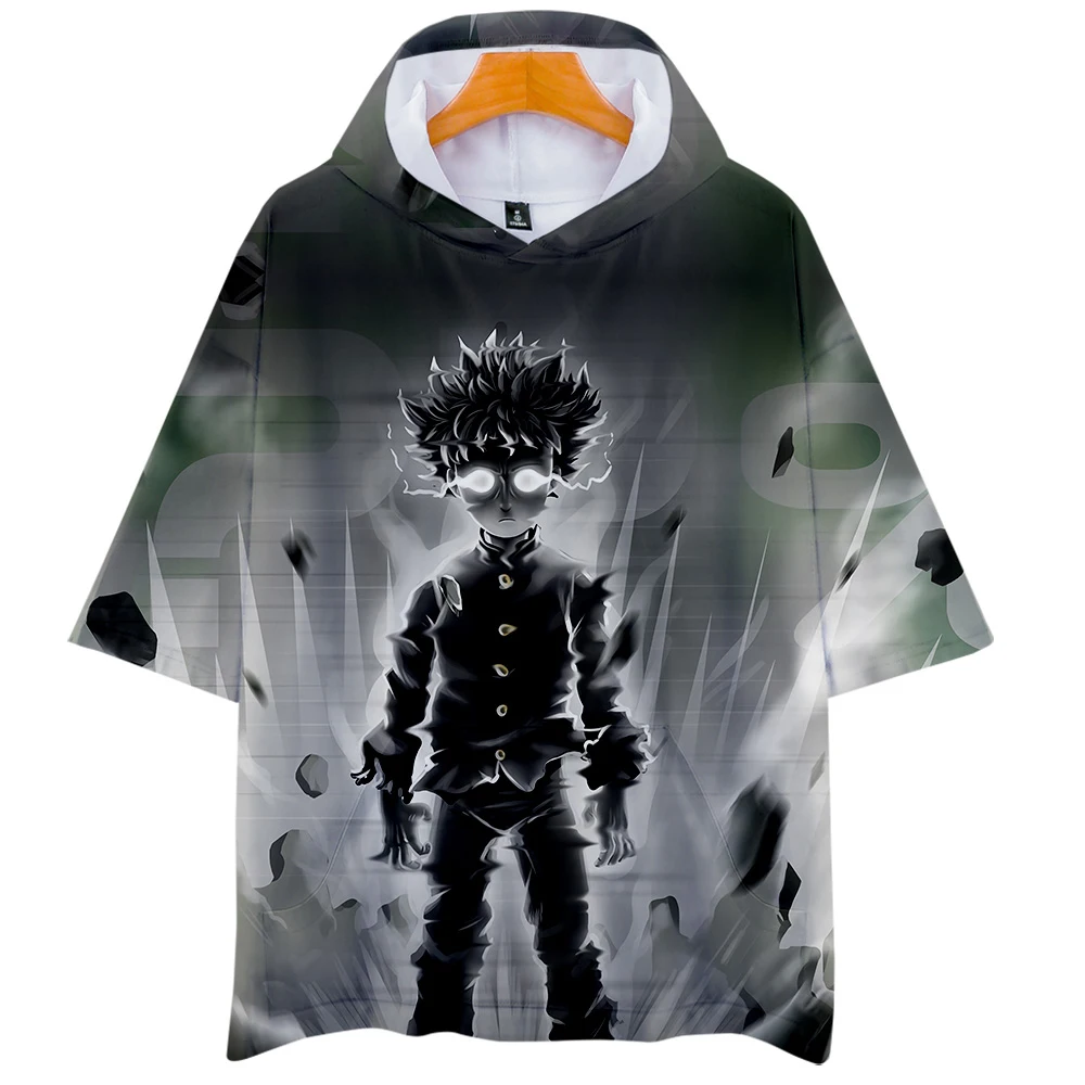 Mob Psycho 100 футболка аниме Mobu Saiko Hyaku 3d футболка с капюшоном для мужчин с коротким рукавом летняя забавная толстовка с капюшоном в стиле хип-хоп футболки