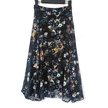 

Women Skirt 2020 Early Spring Summer Floral Printing Silk Print Skirt