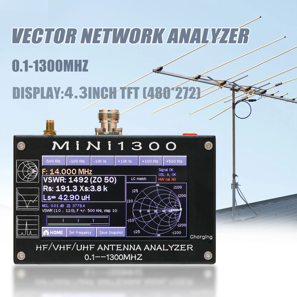 

Mini1300 TFT LCD 0.1-1300 MHz Touch screen HF VHF UHF ANT SWR Antenna Analyzer Internal Battery Meter Update MINI600 New