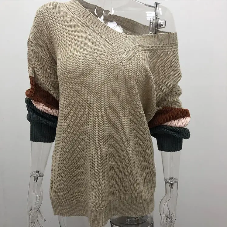 Women Sweater Winter Cute Twist Knot Waffle Solid Loose Female Knit Pullover Fashion Long Sleeve V Neck Women Jumper Sweater