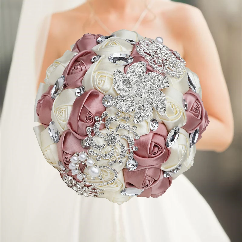 

8 colors Bridal Bouquets Ivory Ribbon Brooch Bouquet Wedding Diamond Bouquet