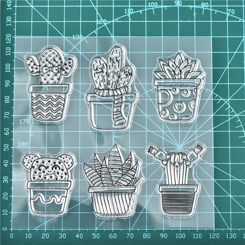 Potted Cactus and Potted Flower Plants Clear Stamps for Scrapbooking New Christmas Stamp for Photo Album Decorative Crafts - Цвет: 6pc Succulent cactus