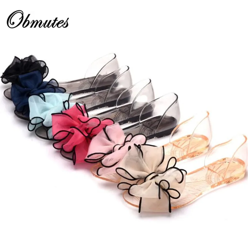 

Women's Sandals Flowers Sandals Flat Bows Non-slip Slippers Plastic Summer Beach Shoes