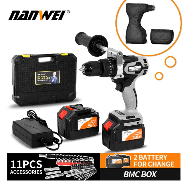 NANWEI 21V 13mm Cordless Drill Industrial Grade Brushless Impact Drill 1/2