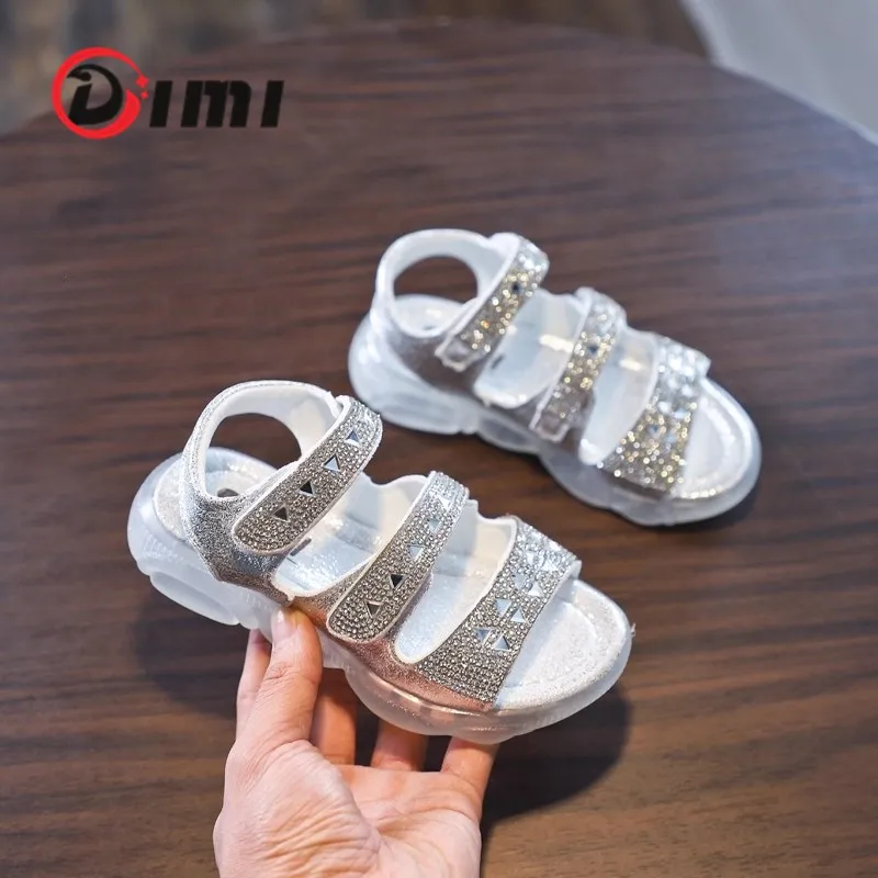 DIMI/2021 Летние Стильные детские сандалии для девочек Модные блестящие принцессы со