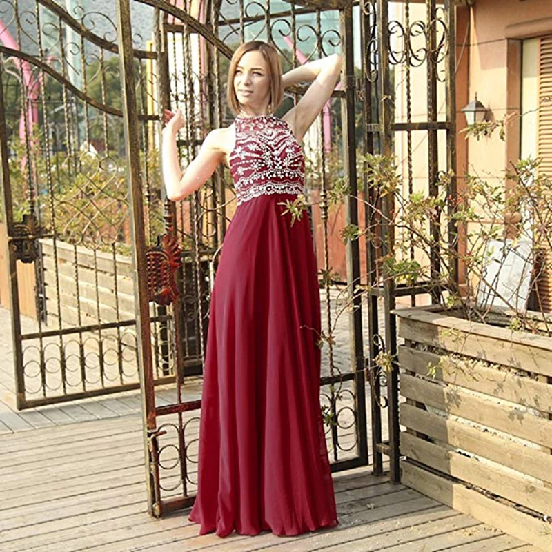 

[Clearance Sale] Long Evening Dress Cheap Price Chiffon Beaded Crystal Formal Women Party Prom Gowns 48 Hours Shipping