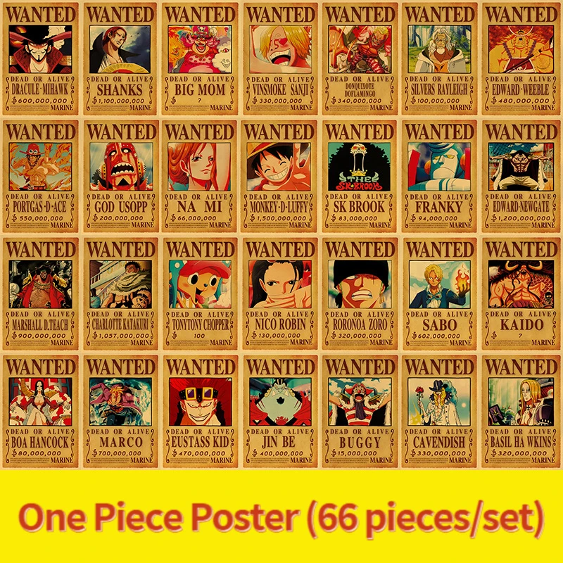 one piece retro wanted set anime manga peripheral home decor poster stickers bar cafe dormitory wallpaper decorative painting wall stickers aliexpress