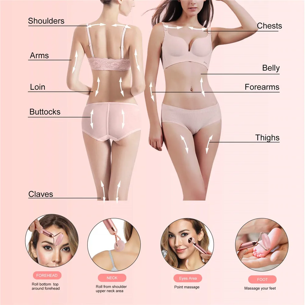 Electric Jade Roller Natural Rose Quartz Vibrator Face Lifting Real Genuine Jade Stone Facial Roller Beauty Massage Tool