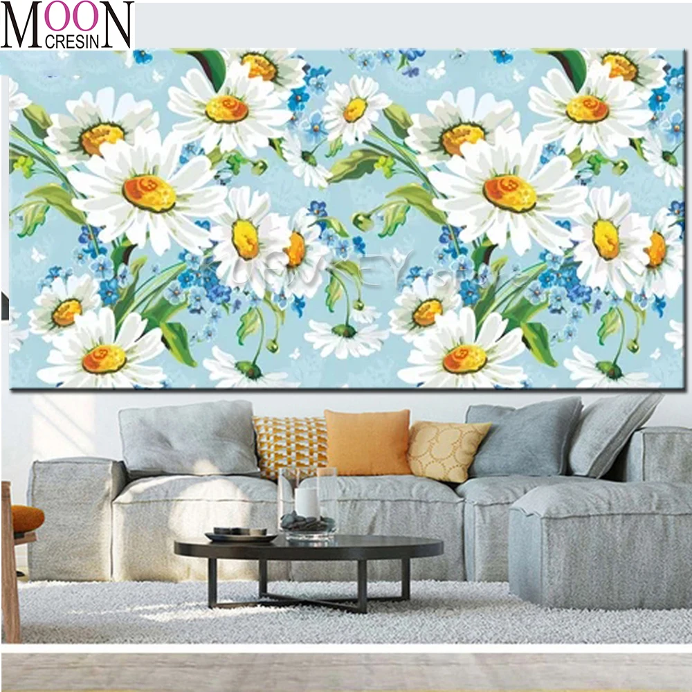 

White Daisies Diamond Painting Full Drill Square Diamond Pictures Mosaic Diamond Embroidery Round Drill Home Fantasy Art Flowers