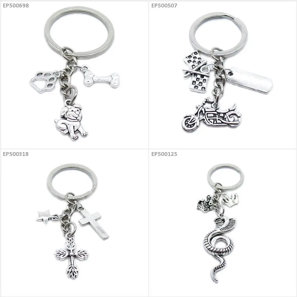 Keychain Keyring Snake Cobra Crown Star Pentagram Cross Latin Scooter Motorcycle Sign Tag Faith Flag Racing Puppy Bulldog |
